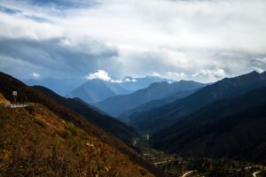 Tawang Monastery surrounded by Himalayan mountains