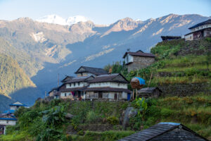Yuksom village in Sikkim surrounded by Himalayan mountains and trekking trails
