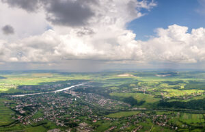 Shillong hill station city view with clouds and scenic landscape in Meghalaya